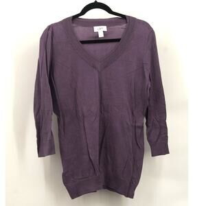 Ann Taylor Loft Women's 100% Pima Cotton VNeck Sweater Long Sleeve Size L Purple